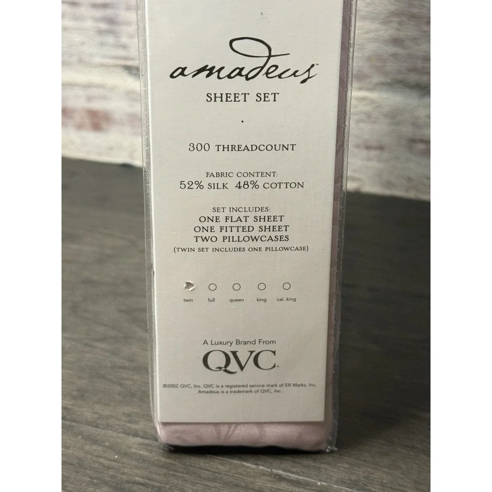 QVC Amadeus Fine Linens Twin Size Sheet Set Rose Pink 300 Thread Count Silk